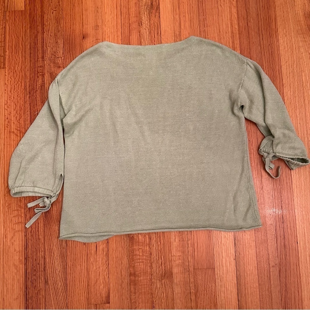 Eileen Fisher Sweater Organic Linen Tie-Cuff Light Green Women’s Sz XS # - Picture 11 of 12